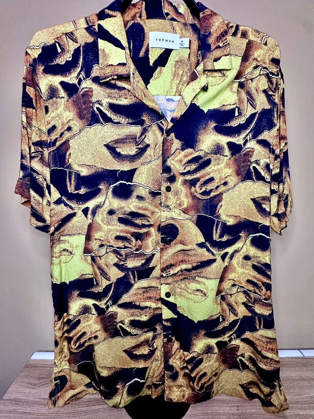 Topman Men’s Abstract Face Print Button Up Shirt Size M Retro Art